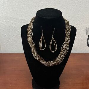 Elegant Gold Beaded Necklace and Earring Set